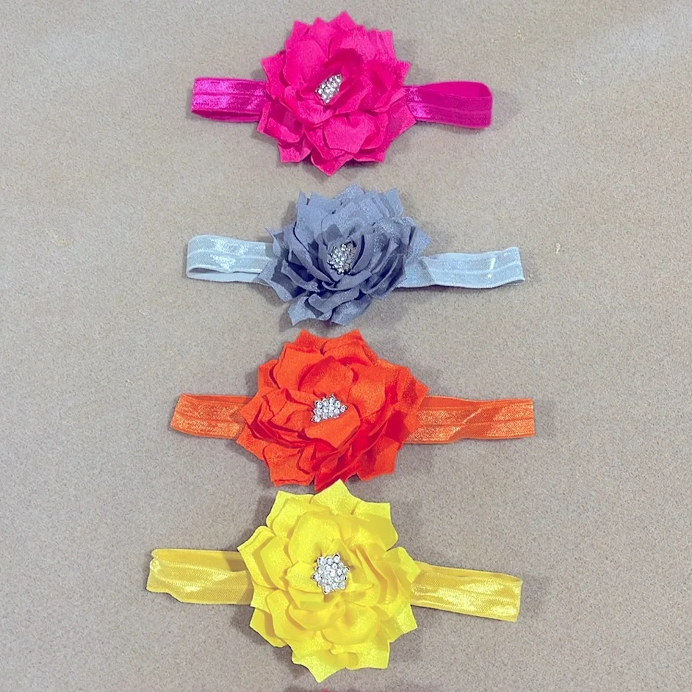 ONE SET OF 6 FLOWER & CRYSTAL + 1 BONUS HEADBANDS SIZE BABY GIRL TO TODDLER
